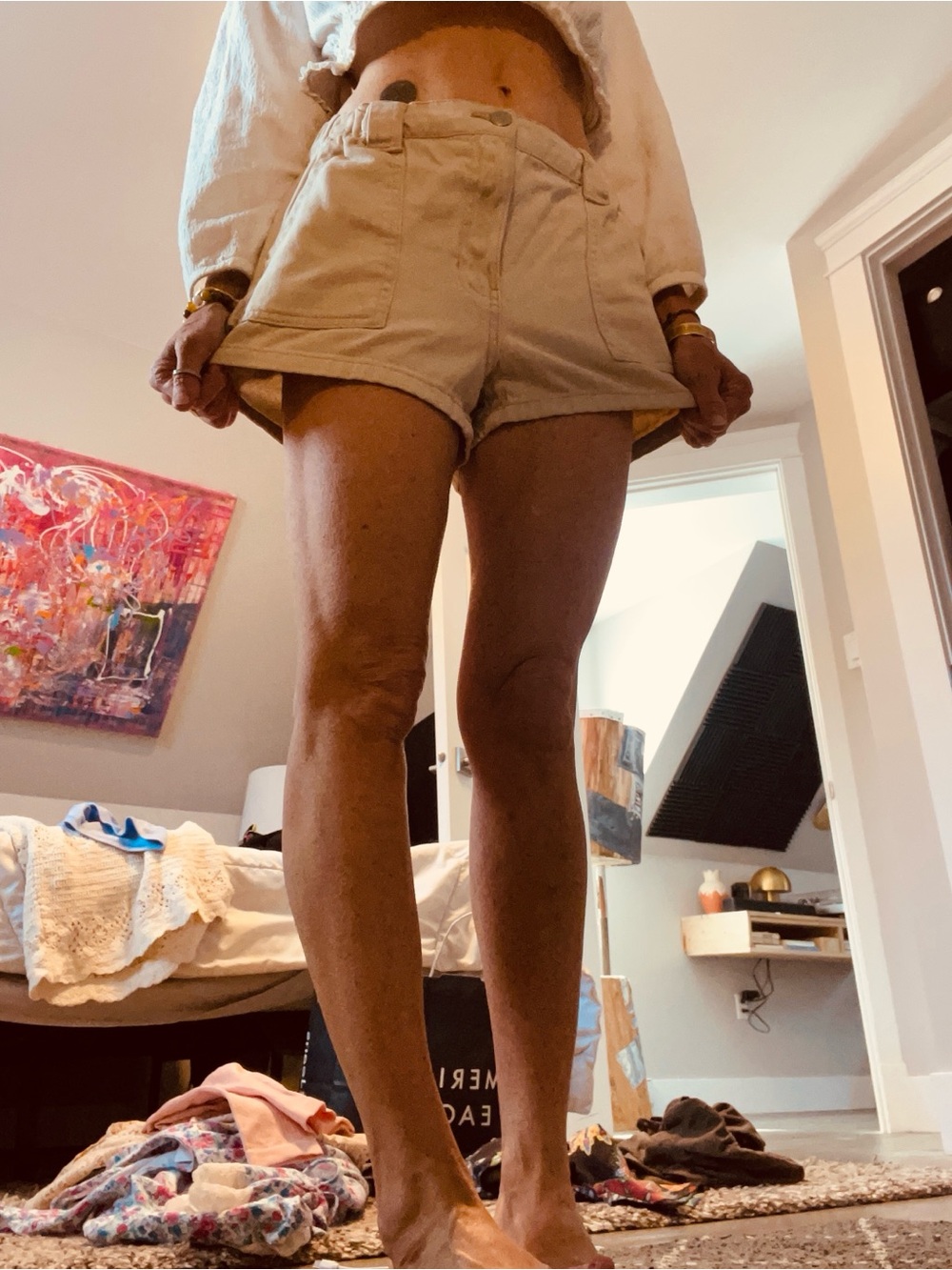 refuge Khaki Elastic Waist Shorts